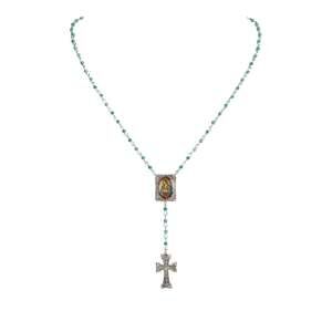 VIRGINS SAINTS & ANGELS VSA Retablo Guadalupe Rosary Necklace Silver & Turquoise